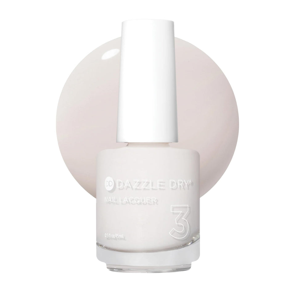 Dazzle Dry front bottle showing pale off-white shade and sleek packaging for easy identification