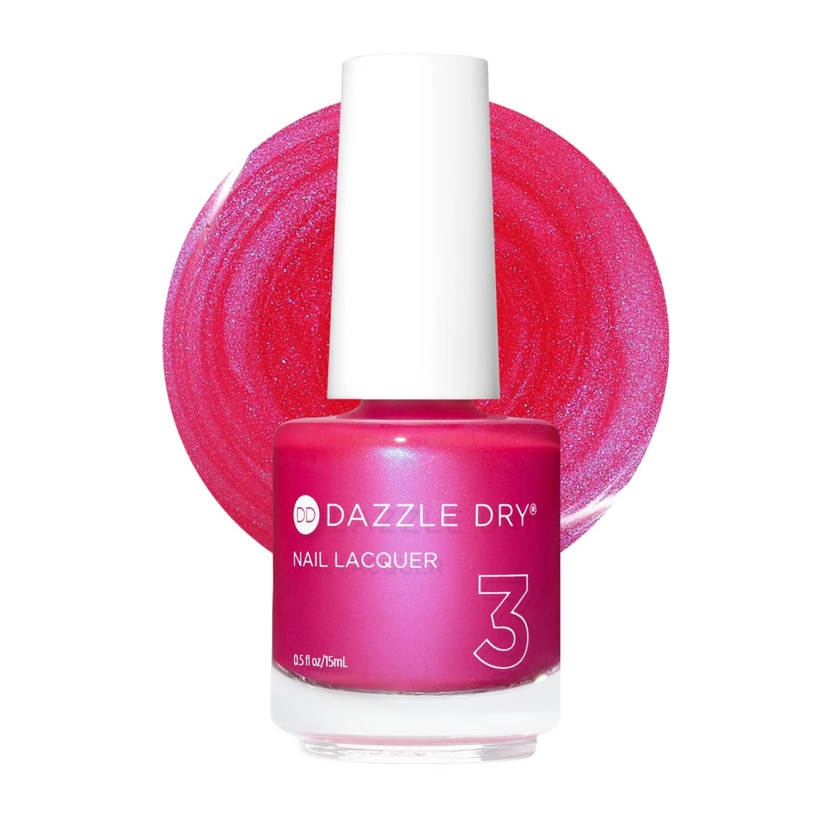 Dazzle Dry front bottle showing bright hot pink shimmer and brand