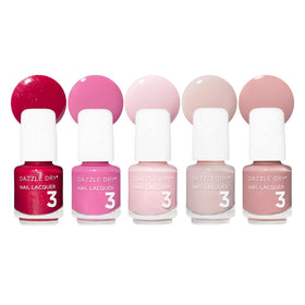 Dazzle Dry front packaging showing five mini pink lacquers, ideal for travel and gifting