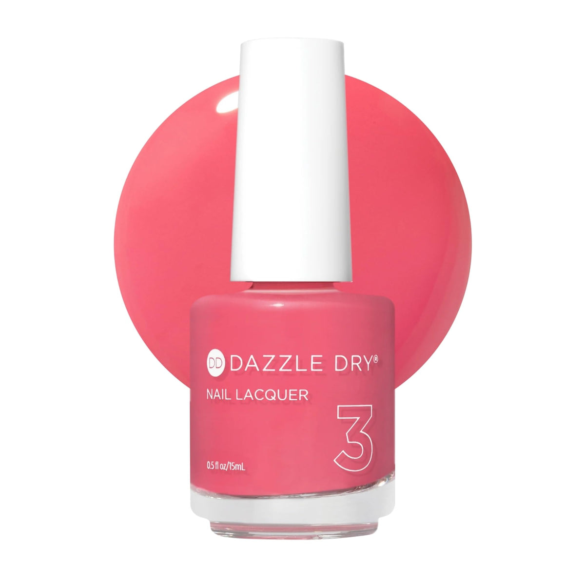Dazzle Dry bottle front view showing vibrant coral shade and brand