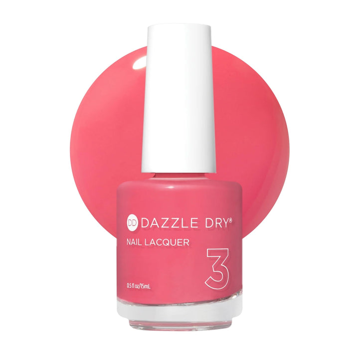 Dazzle Dry bottle front view showing vibrant coral shade and brand