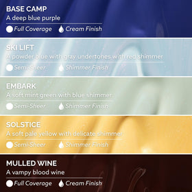 Dazzle Dry swatches on paper showing all five shades for easy color comparison