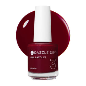Dazzle Dry front bottle showing cherry-red lacquer and brand for clear identification