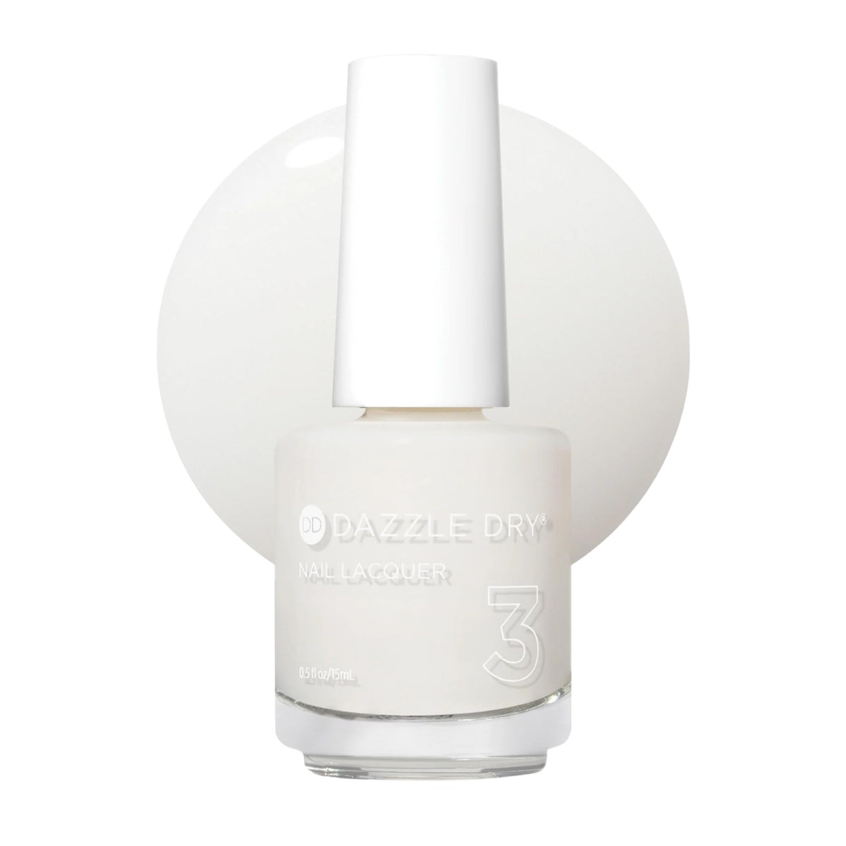 Dazzle Dry front packaging showing sheer milky white lacquer benefit quick dry