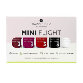 Dazzle Dry five mini bottles arranged, clear view of included shades