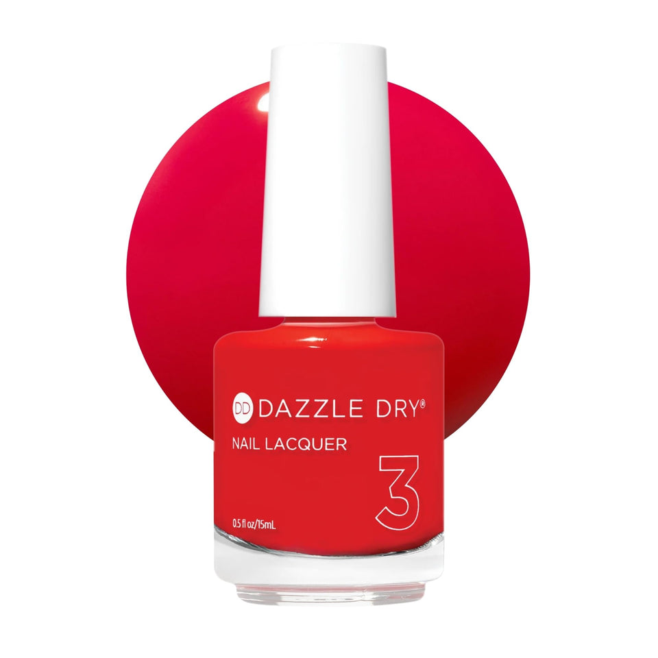 Dazzle Dry Holly Berry bottle front showing vibrant red shade and sleek packaging