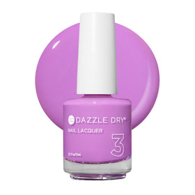 Dazzle Dry bottle front packaging showing orchid purple shade and brand benefits