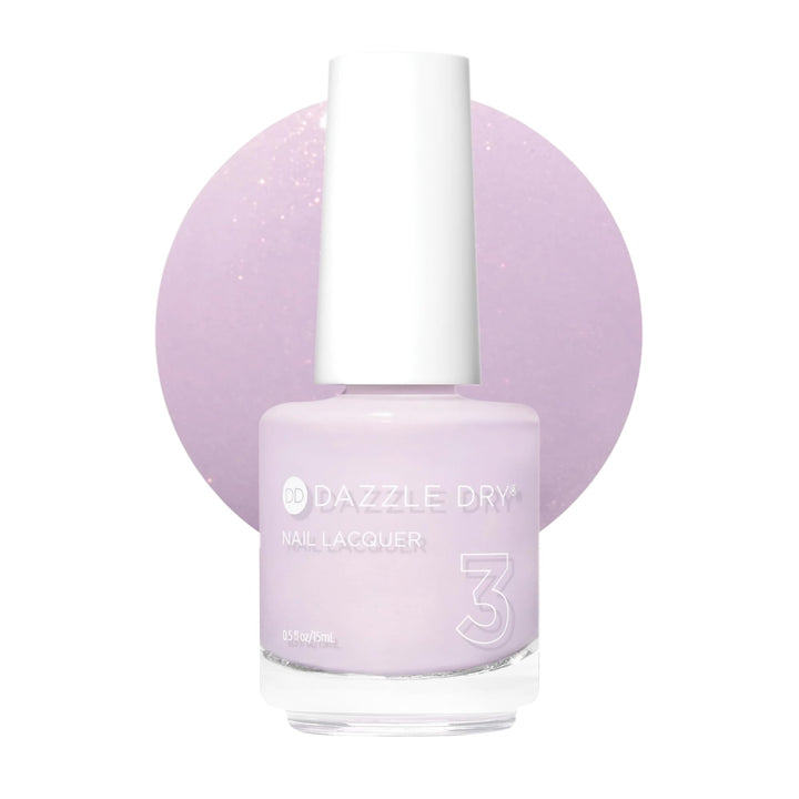 Dazzle Dry bottle front view showing lovely lilac color and label benefit fast-drying