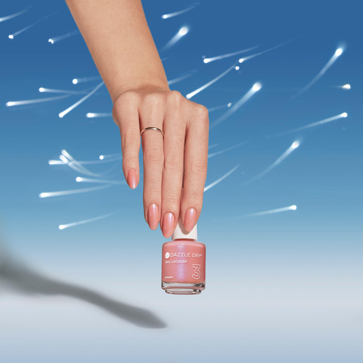 Dazzle Dry Milky Way on short natural nails showing subtle luminous finish