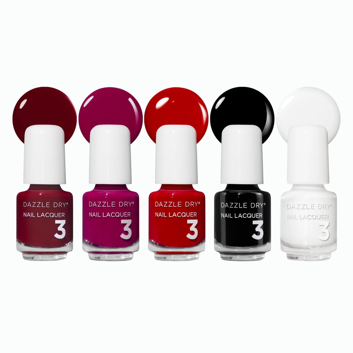 Dazzle Dry front packaging showing five mini lacquers, perfect travel set
