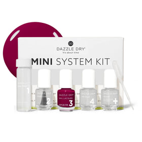 Dazzle Dry front packaging showing compact five-piece kit and travel ease
