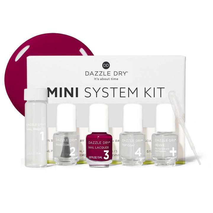 Dazzle Dry front packaging showing compact five-piece kit and travel ease