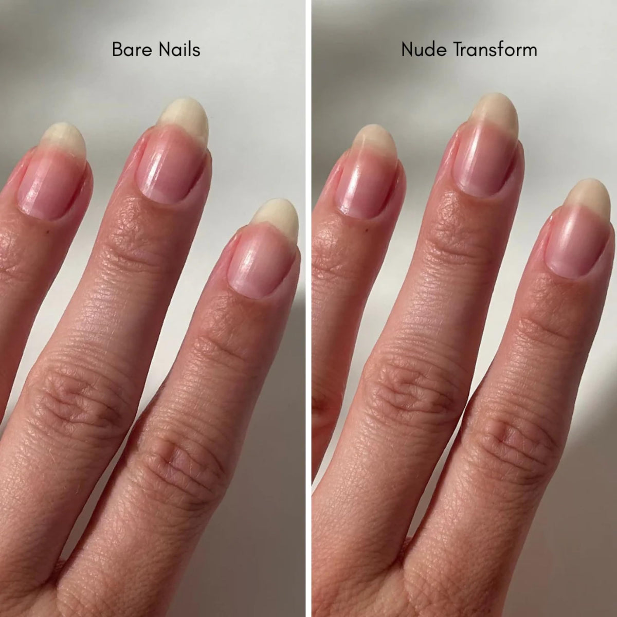 Dazzle Dry product swiped on a nail showing beige nude coverage and smoothing benefit
