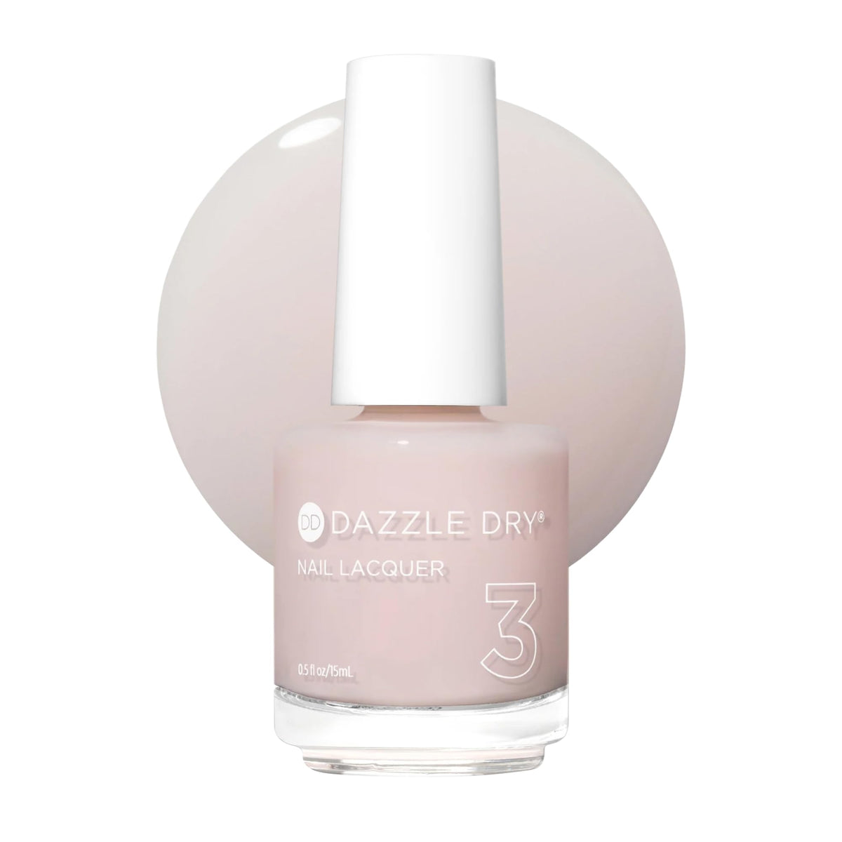 Dazzle Dry Peacefully Me bottle front shows soft pale pink shade and smooth finish
