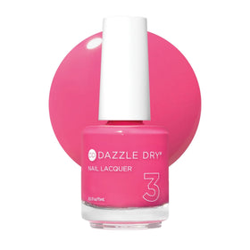 Dazzle Dry bottle front packaging showing raspberry crème shade and benefit long-lasting wear