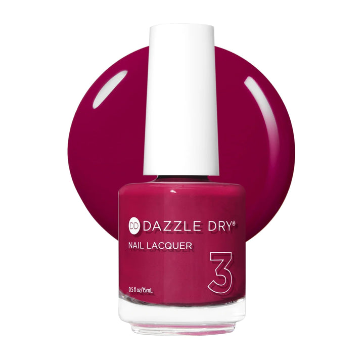 Dazzle Dry front bottle showing Raspberry Rush color and benefit of vibrant cream finish