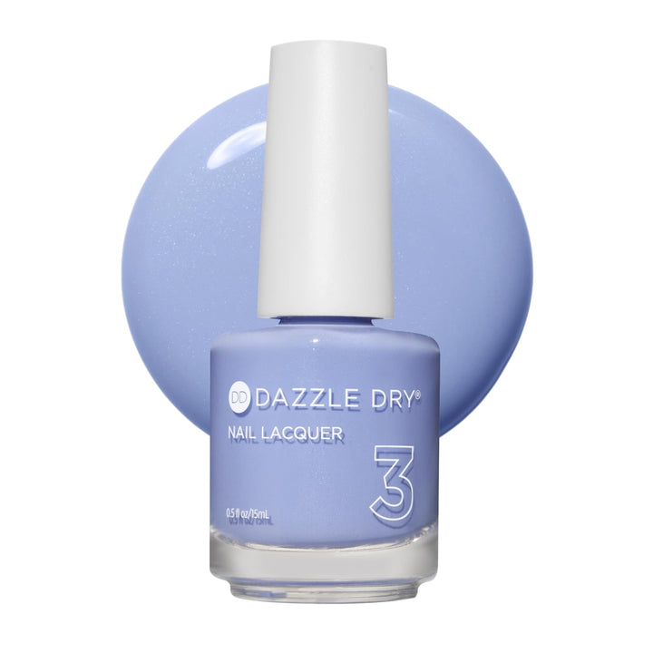 Dazzle Dry Sail Away front bottle showing pastel periwinkle cream finish and benefit of quick-dry