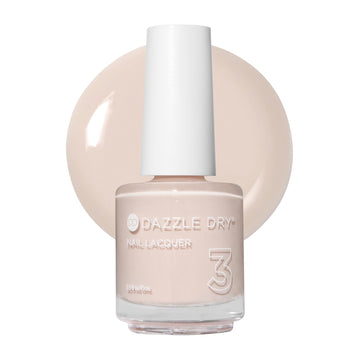 Dazzle Dry front bottle showing pale almond cream and brand for clear shade identification