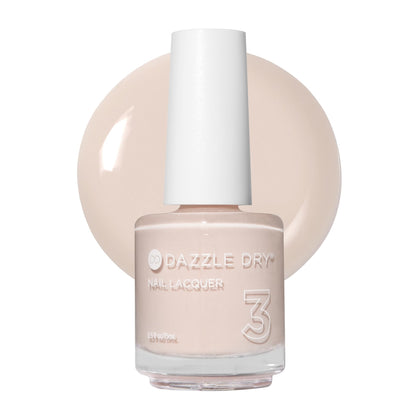 Dazzle Dry front bottle showing pale almond cream and brand for clear shade identification