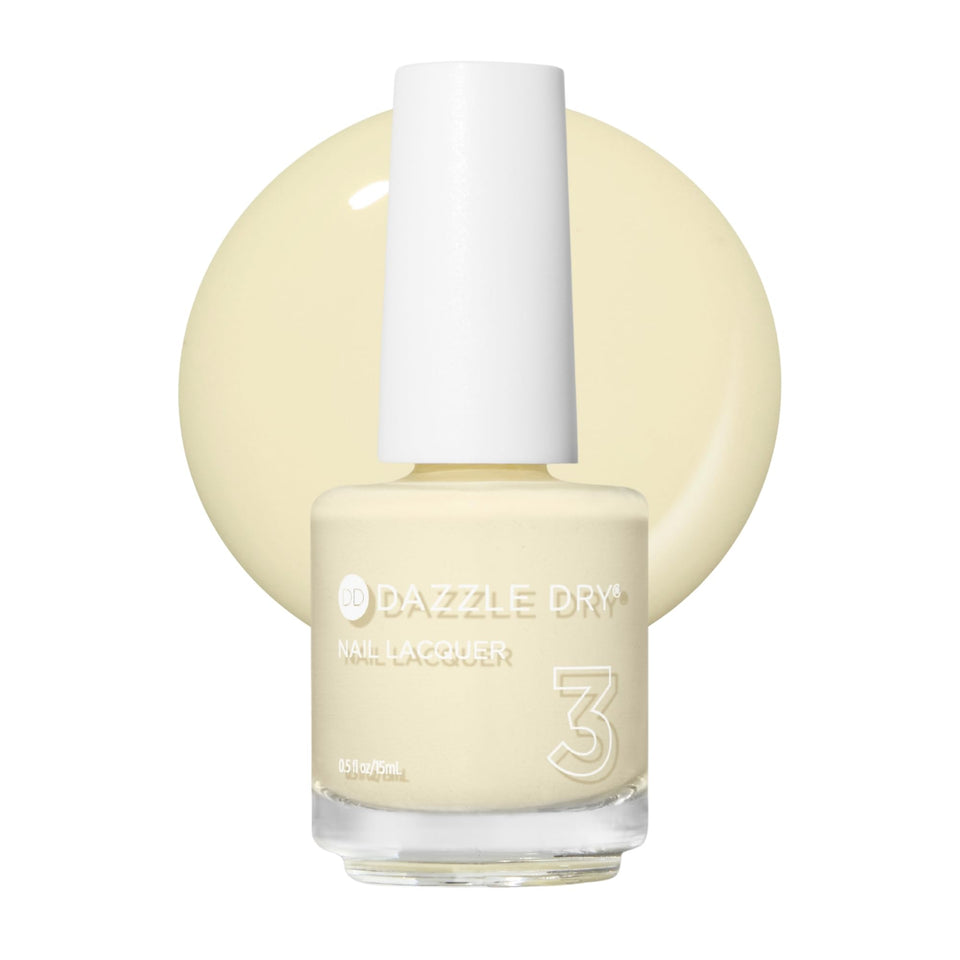 Dazzle Dry front packaging showing pastel yellow lacquer and brand