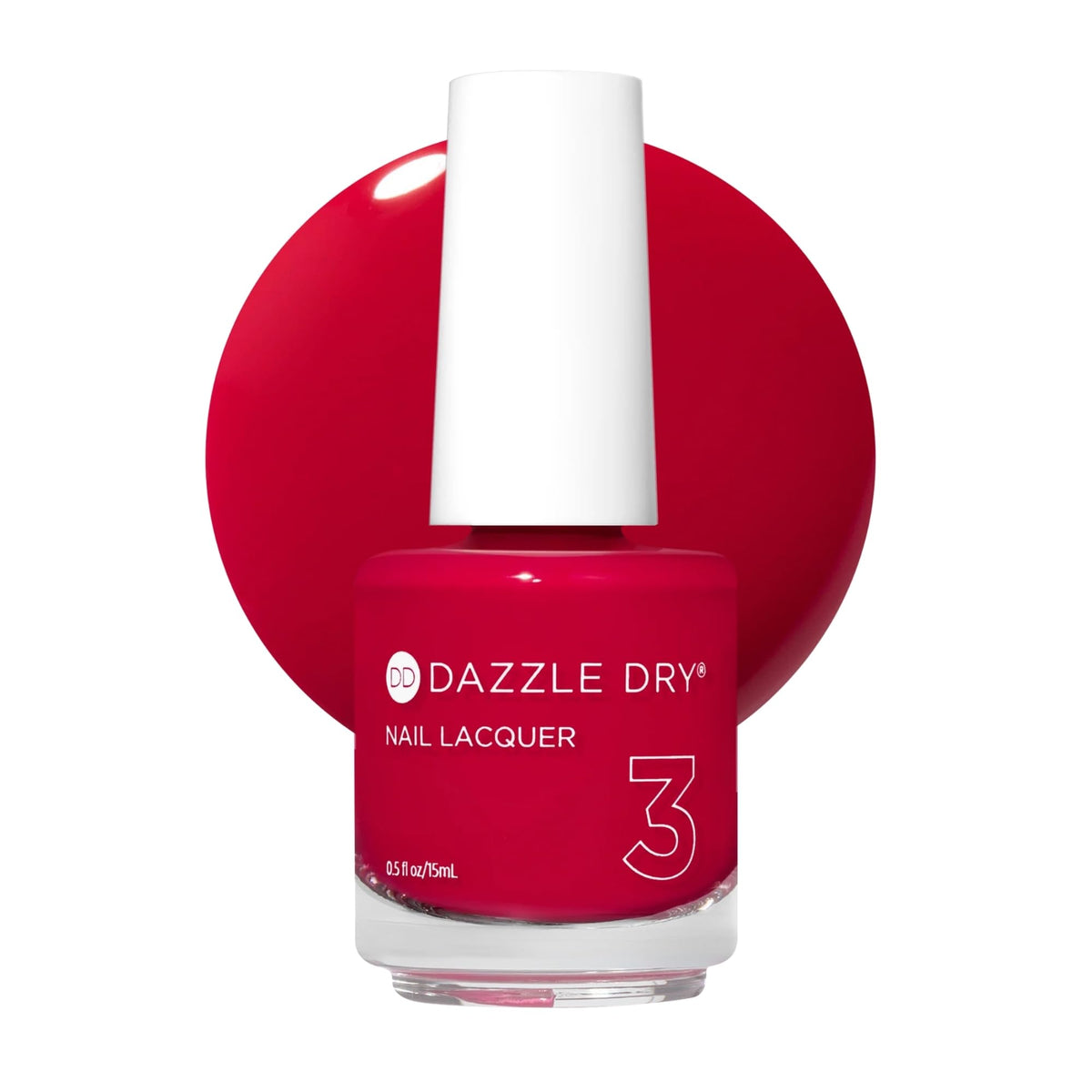 Dazzle Dry bottle front view showing bright strawberry pink shade and clear labeling