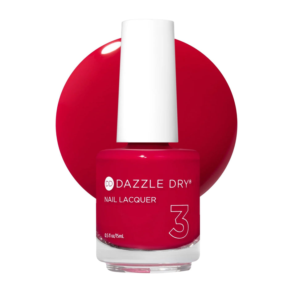 Dazzle Dry bottle front view showing bright strawberry pink shade and clear labeling