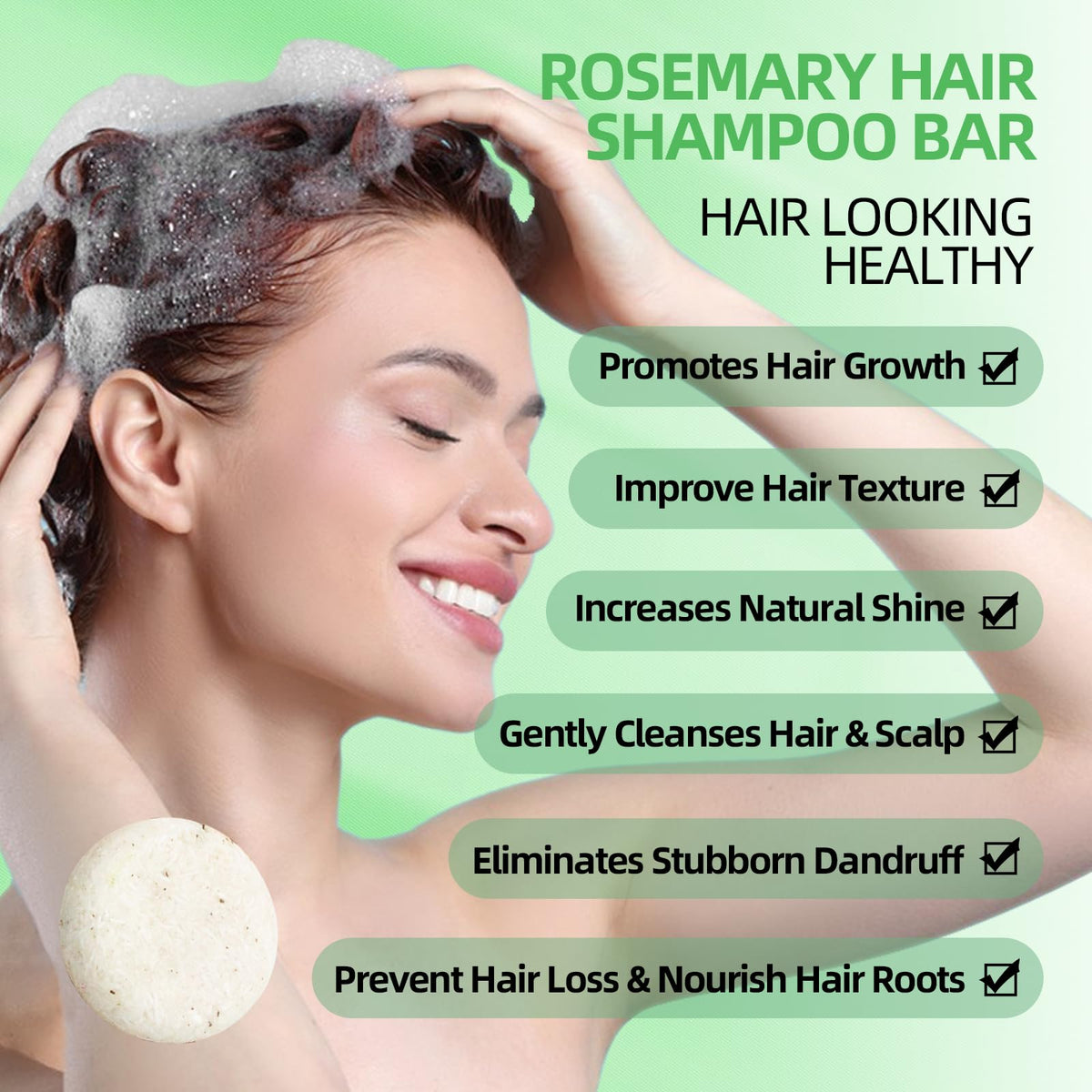 DBEAUTYM shampoo bar in hand showing size and easy travel convenience benefit