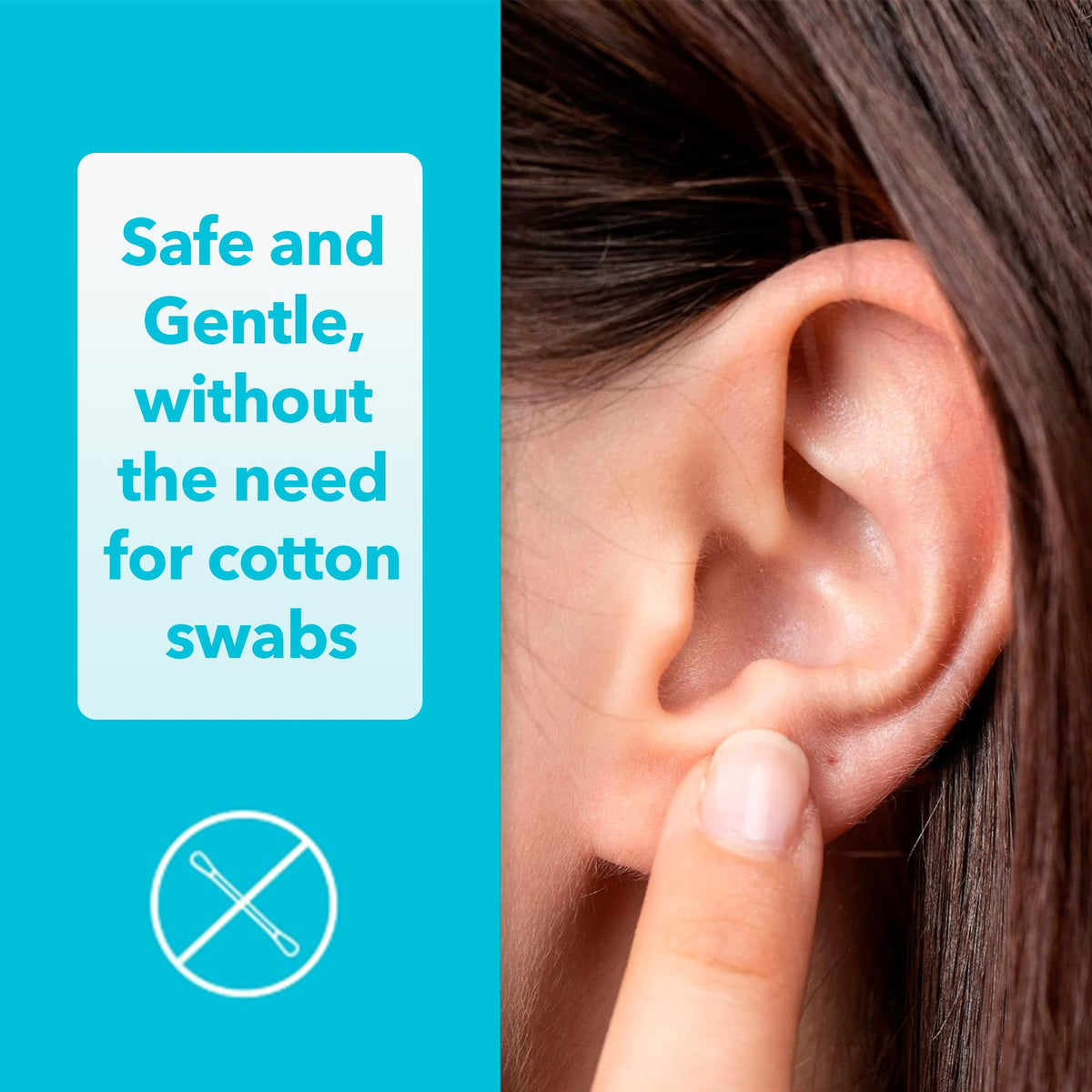 De La Cruz simulated drops applied near ear illustrating safe use