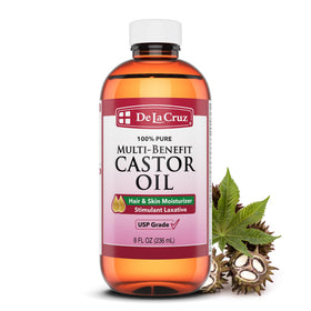 De La Cruz front label showing 8 fl oz bottle and USP grade benefits