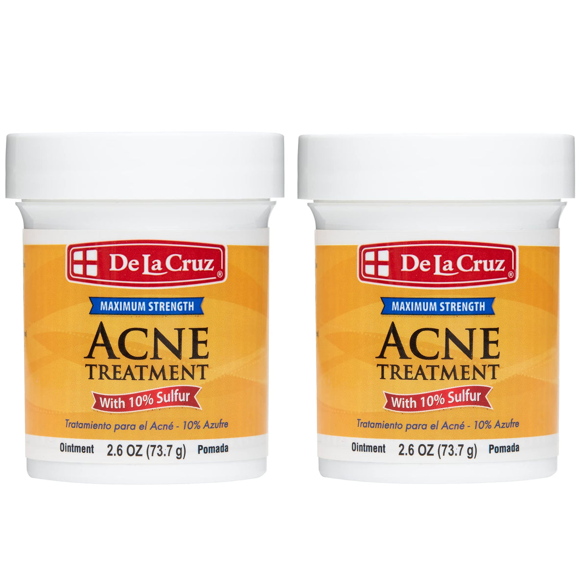 De La Cruz front packaging showing 10% sulfur and clear labeling for targeted spot treatment