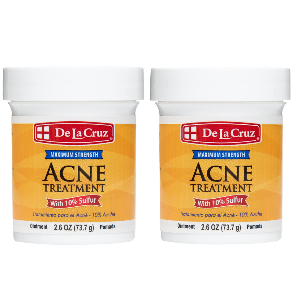 De La Cruz front packaging showing 10% sulfur and clear labeling for targeted spot treatment