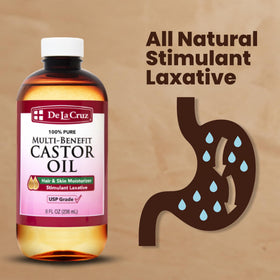Castor beans and oil visual representing De La Cruz single-ingredient purity