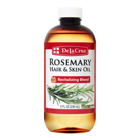 De La Cruz front bottle showing rosemary oil moisturizer and benefits