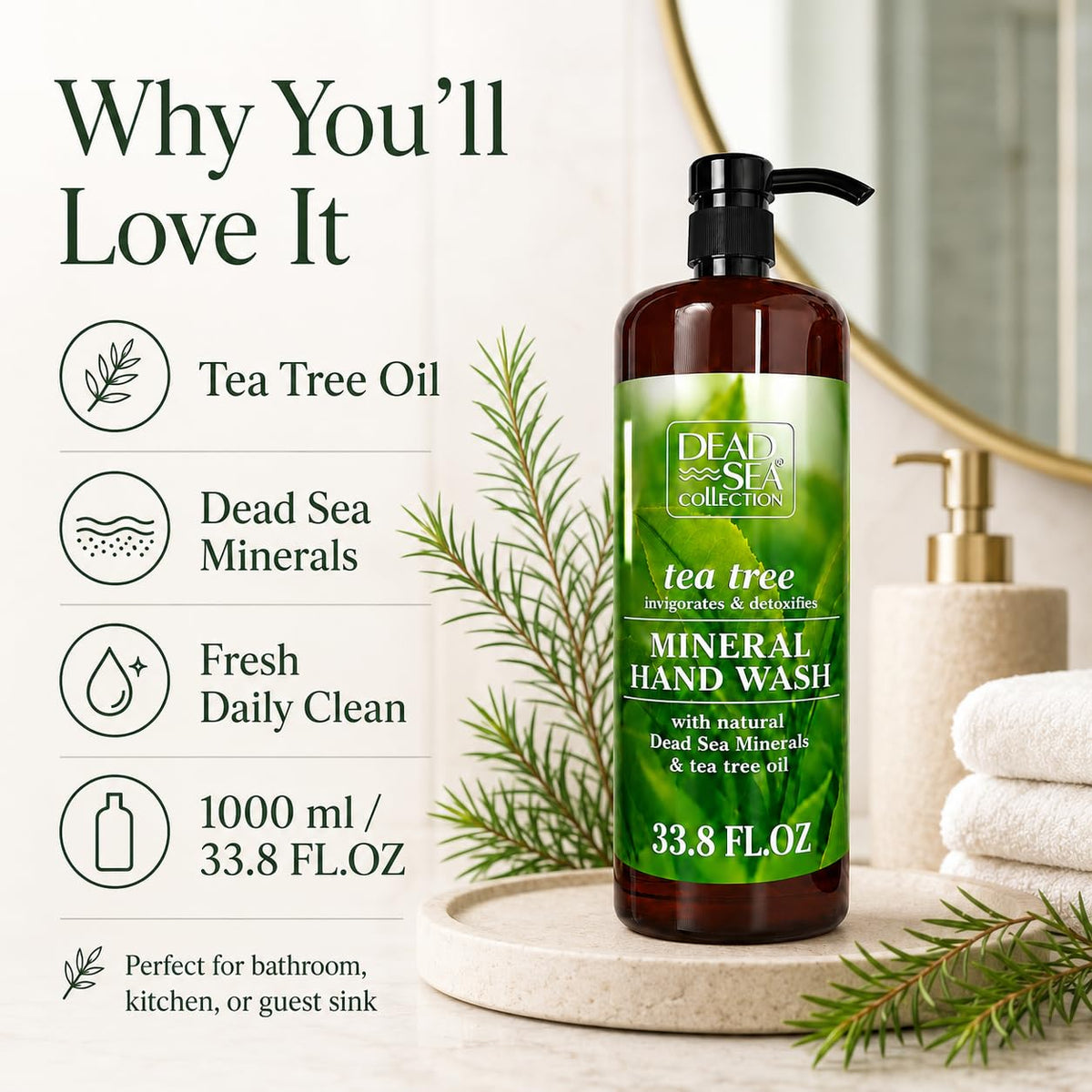 Dead Sea Collection in-bathroom lifestyle scene showing long-lasting supply convenience