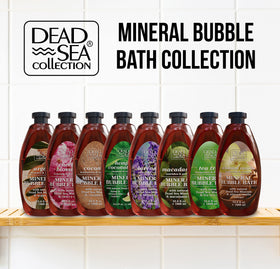 Dead Sea Collection bubbles and foam in tub illustrating long-lasting luxurious lather