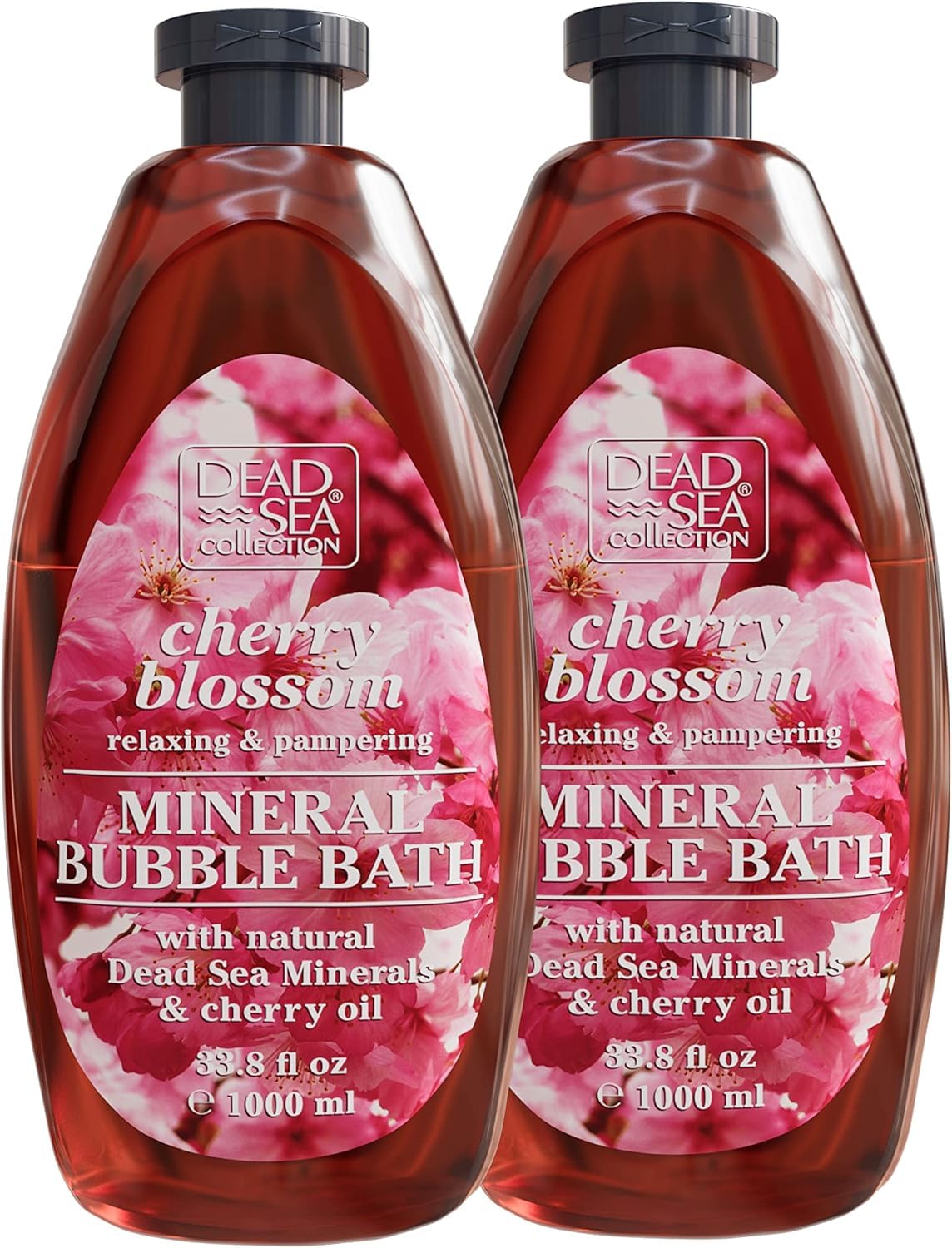 Dead Sea Collection front packaging showing two bottles and Cherry Blossom scent benefit