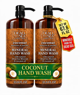 Dead Sea Collection front packaging showing coconut hand soap and volume benefit