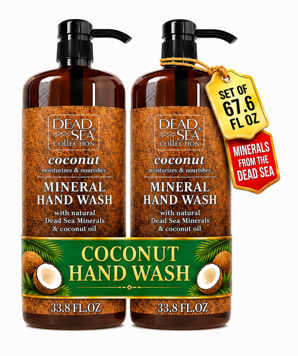 Dead Sea Collection front packaging showing coconut hand soap and volume benefit