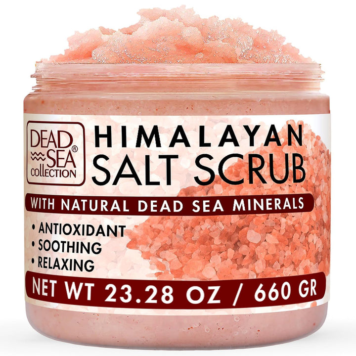 Dead Sea Collection front jar showing packaging and generous scrub volume for value