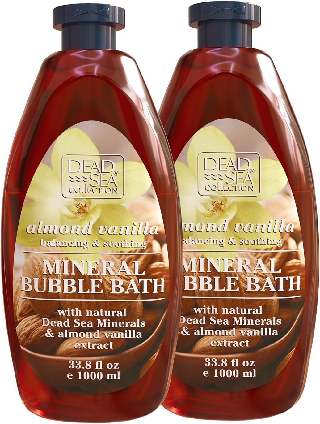 Dead Sea Collection front packaging showing almond vanilla and value benefit