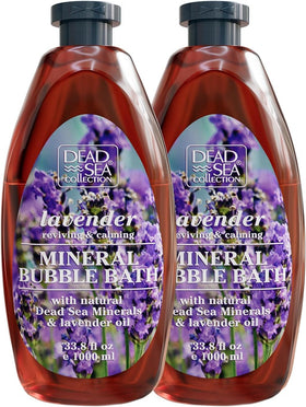 Dead Sea Collection front packaging showing lavender bubble bath benefits