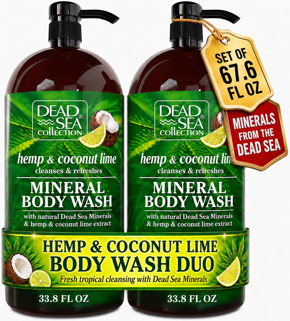 Dead Sea Collection front packaging showing dual bottles and branding benefits
