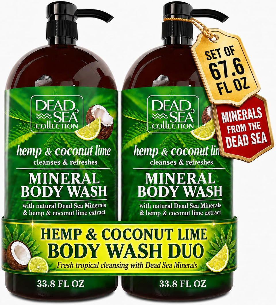Dead Sea Collection front packaging showing dual bottles and branding benefits