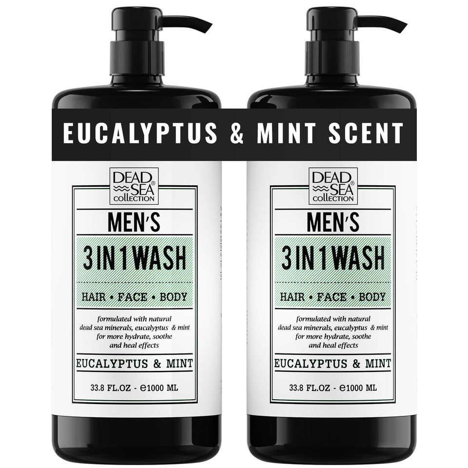 Dead Sea Collection front packaging showing two pump bottles and benefits