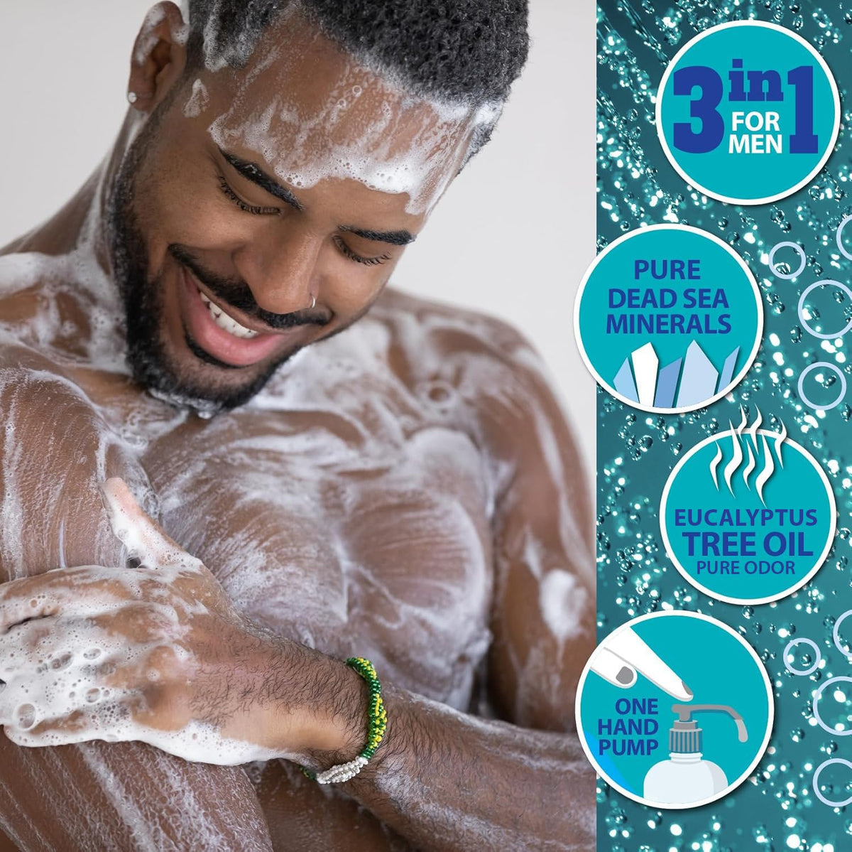Dead Sea Collection in-shower use illustrating head-to-toe cleansing efficiency