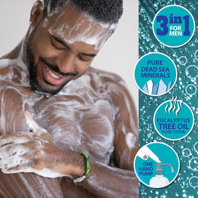 Dead Sea Collection in-shower use illustrating head-to-toe cleansing efficiency
