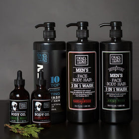 Dead Sea Collection ingredient visual featuring Dead Sea minerals and eucalyptus mint