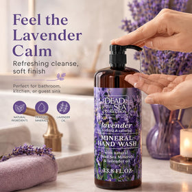 Bathroom scene with Dead Sea Collection bottle adding calming lavender ambiance