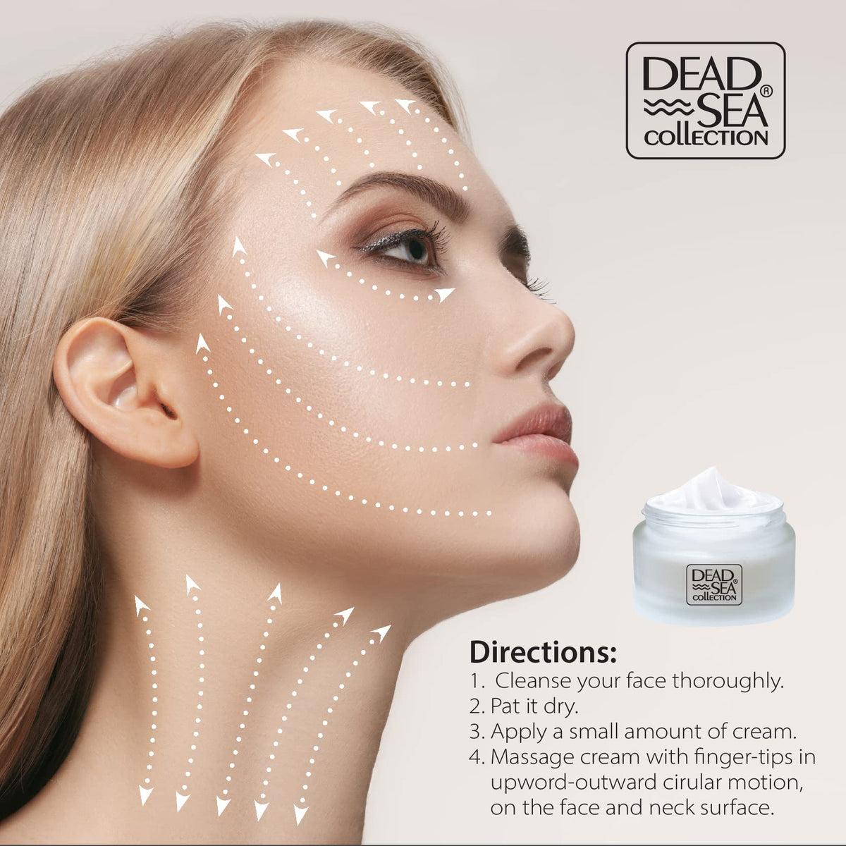 Dead Sea Collection label close-up showing ingredient highlights and clarity benefit