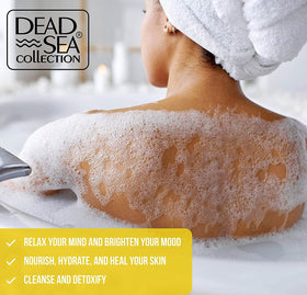 Dead Sea Collection rich foam in bathtub demonstrating creamy lather benefit